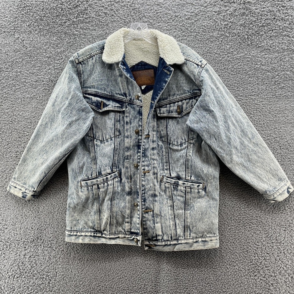 VTG 90s Lawman Jacket Womens Medium Sherpa Lined Denim Western Chore Coat